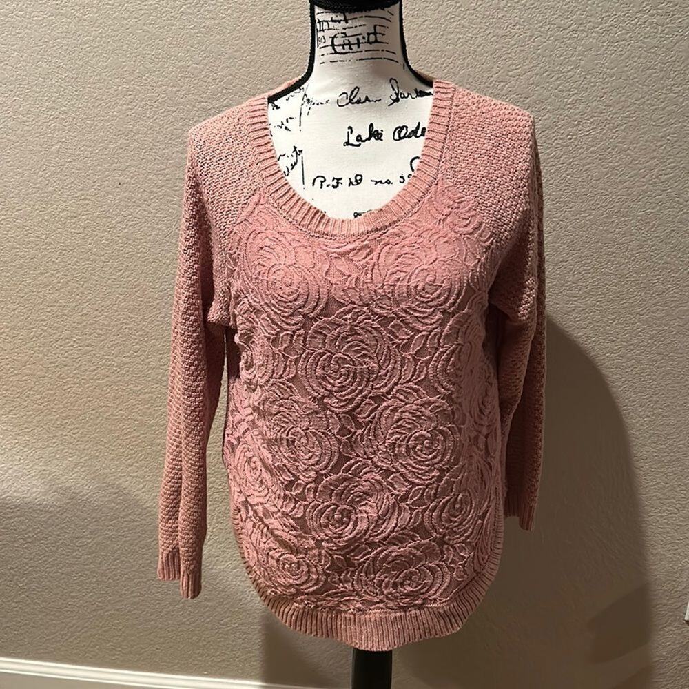 Delia’s Cloud Chaser Raglan Style 3D Rose Pink Scoop Neckline Sweater Sz M